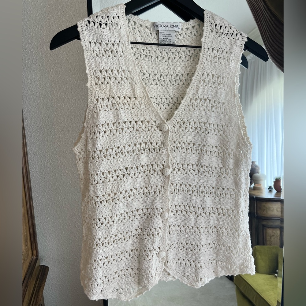 Vintage Cotton Crochet Knit Vest Cotton Blend Victoria Jones Medium